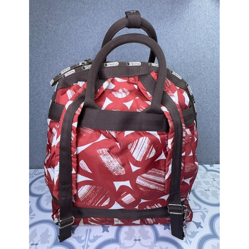 LeSportsac Red Abstract Print Backpack Duffel Bag Travel Weekender Large Zip